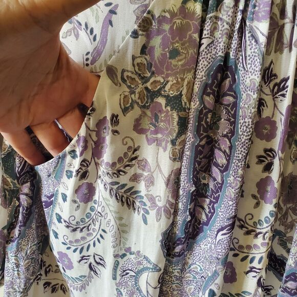 Free People Rain Or Shine Lace Up Mini Dress Ivory Paisley Womens XS - Picture 2 of 15